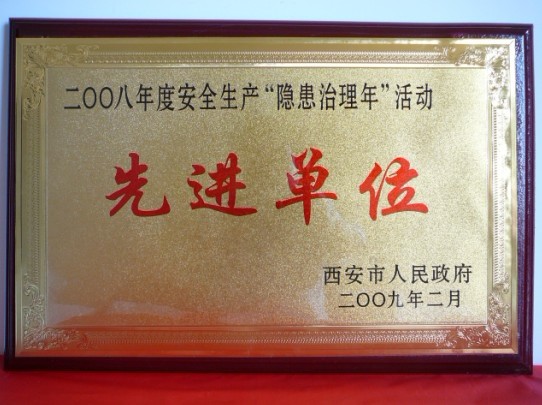 2009年2月，被西安市人民政府評為2008年度安全生產(chǎn)“隱患治理年”活動(dòng)先進(jìn)單位